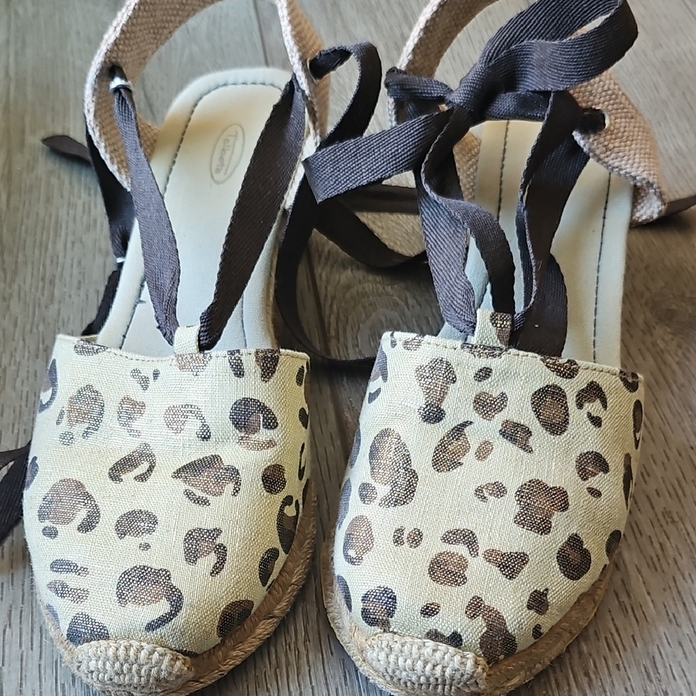 Talbots Leopard Print Espadrilles with Black Ties